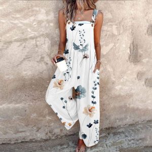 Jumpsuit Dames - Rima™ - Mouwloos, Plantenpatroon, Zijzakken - Perfect voor Zomerse Gelegenheden