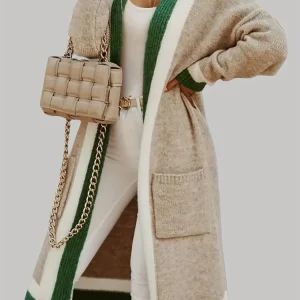 Open Cardigan met Colorblock Design Dames | Loose fit | Vintage stijl - Lange lengte - Praktische zakken