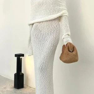 Maxi Jurk - Off Shoulder - Zacht Gebreid - Perfect voor Casual Evenementen