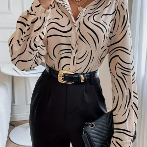Elegant Long Sleeve Printed Button-Up Dames Blouse | Duurzaam - Must-Have - Stijlvol & Comfortabel - Lente/Zomer/Herfst