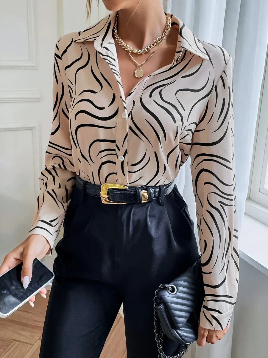 Elegant Long Sleeve Printed Button-Up Dames Blouse | Duurzaam - Must-Have - Stijlvol & Comfortabel - Lente/Zomer/Herfst - Afbeelding 3