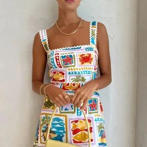 Emmanuela - Mouwloze Graffiti Print Maxi Dress