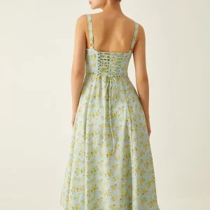 Gabrielle - Gestrikte midi-jurk met bloemenprint en split