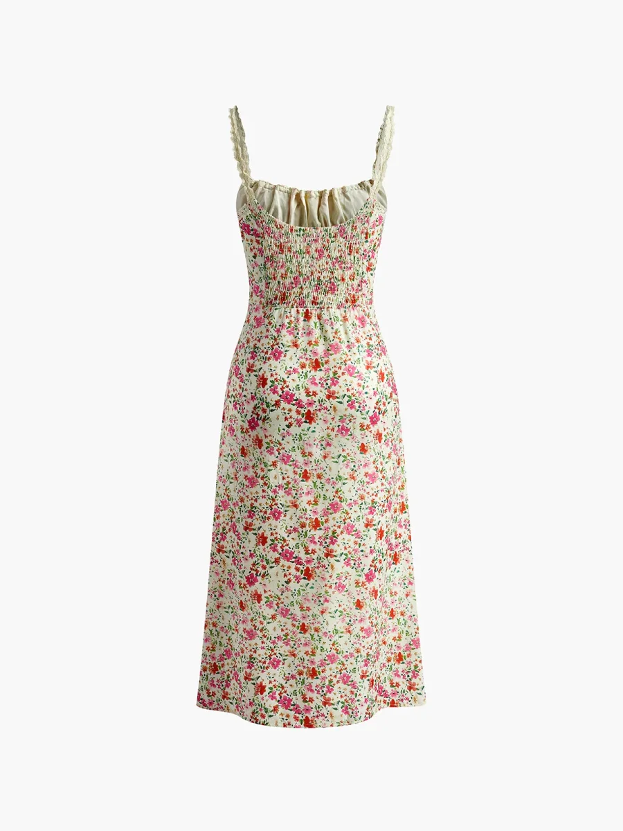 Floral Trim Cami Midi Jurk | Slimfit - Elegante Bloemen Details - Perfect Voor Zomer Feestjes - Afbeelding 8