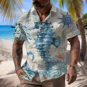 Heren Overhemd - Zeeleven Print - Lichtgewicht en Ademend - Perfect voor Zomerse Dagen