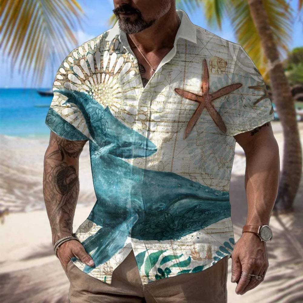 Heren Overhemd - Zeeleven Print - Lichtgewicht en Ademend - Perfect voor Zomerse Dagen - Afbeelding 4