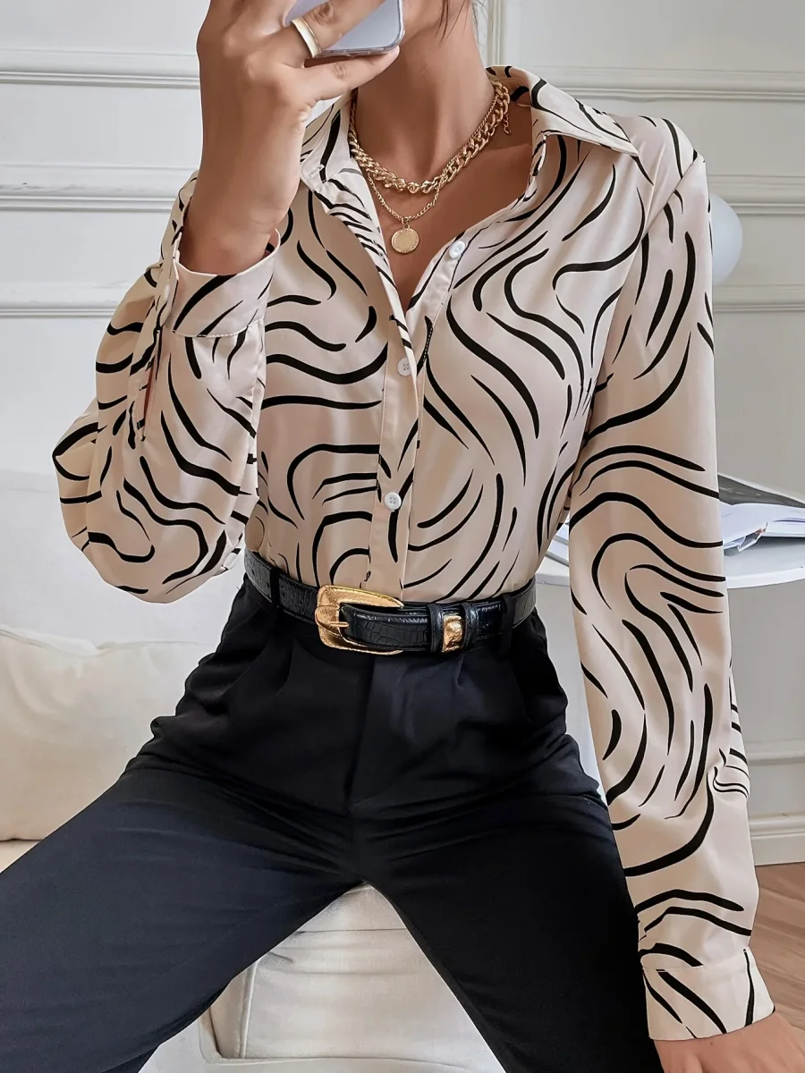 Elegant Long Sleeve Printed Button-Up Dames Blouse | Duurzaam - Must-Have - Stijlvol & Comfortabel - Lente/Zomer/Herfst - Afbeelding 7