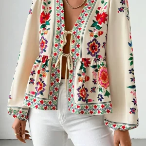 Floral Print Tie-Front Dames Blouse | Duurzaam - Must-Have - Stijlvol & Comfortabel - Lente/Zomer/Herfst
