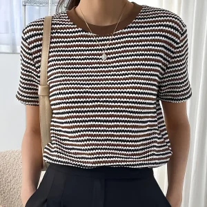 Casual Gewatteerde Dames Blouse | Beige Geometrisch - Met Rits en Ronde Hals