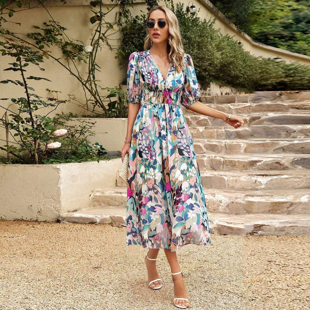 Kleurijke Jurk - V-Hals - Unieke Print - Perfect voor Elke Dag - Afbeelding 6